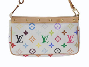 極美品 LOUIS VUITTON ルイヴィトン ポシェット アクセソワール アクセサリーポーチ M92649 ホワイト マルチカラー 村上隆 中古 4b004636