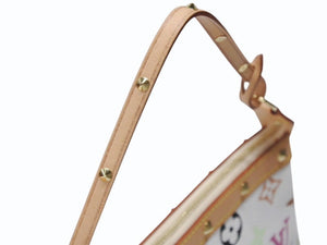 極美品 LOUIS VUITTON ルイヴィトン ポシェット アクセソワール アクセサリーポーチ M92649 ホワイト マルチカラー 村上隆 中古 4b004636