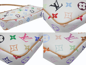 極美品 LOUIS VUITTON ルイヴィトン ポシェット アクセソワール アクセサリーポーチ M92649 ホワイト マルチカラー 村上隆 中古 4b004636