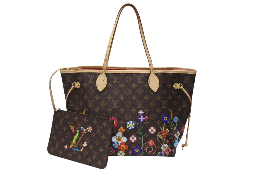 新品未使用 LOUIS VUITTON ルイヴィトン モノグラム LV × TM ネヴァーフルMM トートバッグ M13271 村上隆 ブラウン ゴールド金具 中古 4b004653