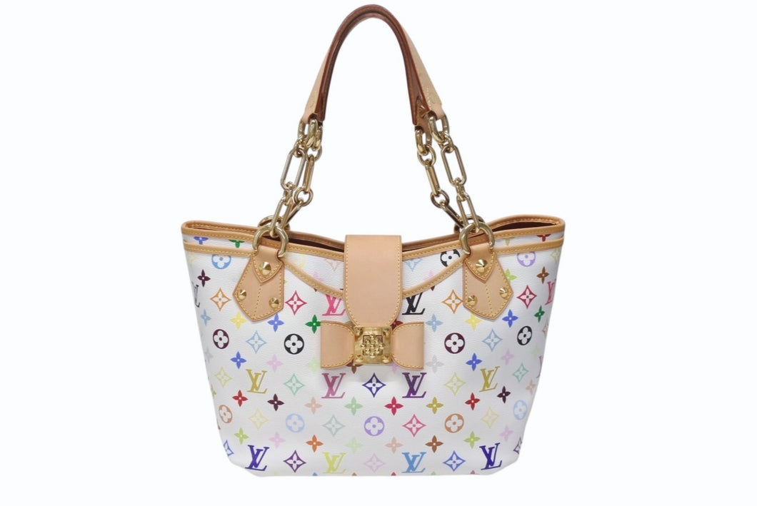 極美品 LOUIS VUITTON ルイヴィトン 村上隆 モノグラムマルチカラー アニーMM ショルダーバッグ M40307 ホワイト ゴールド金具 中古 4b004656