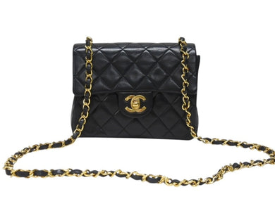 極美品 CHANEL シャネル ミニマトラッセ 17 チェーンショルダーバッグ 1番台 ラムスキン ココマーク ブラック ゴールド金具 中古 4b004679