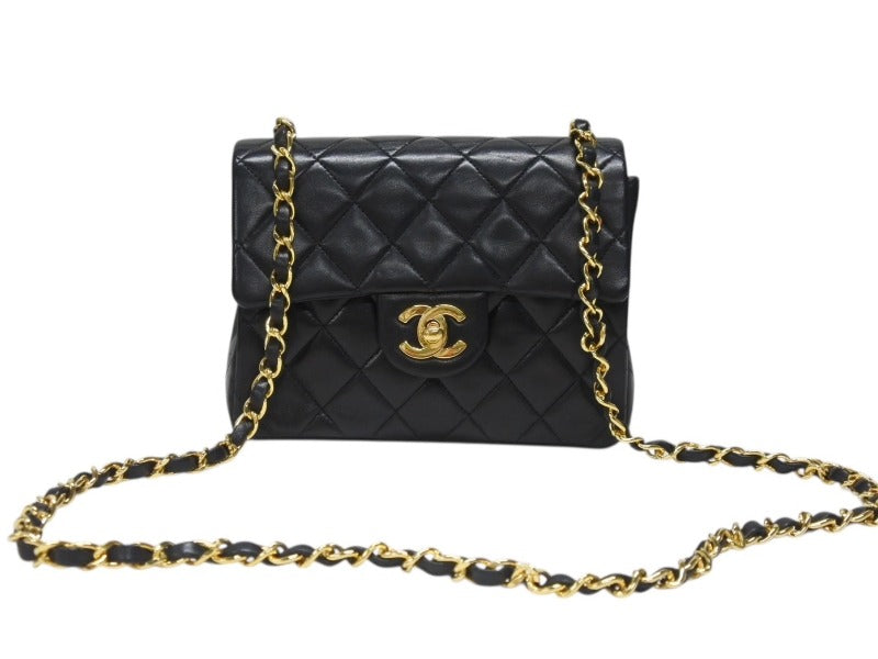 極美品 CHANEL シャネル ミニマトラッセ 17 チェーンショルダーバッグ 1番台 ラムスキン ココマーク ブラック ゴールド金具 中古 4b004679