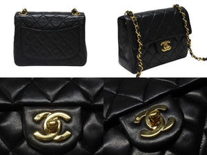 極美品 CHANEL シャネル ミニマトラッセ 17 チェーンショルダーバッグ 1番台 ラムスキン ココマーク ブラック ゴールド金具 中古 4b004679