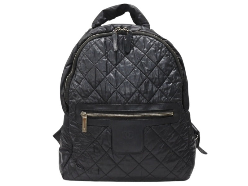 CHANEL シャネル リュック ココクーン キルティング A92559 24番台 ナイロン レザー ブラック シルバー金具 美品 中古 4b004680