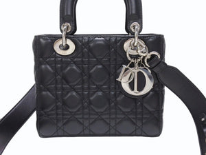 Christian Dior クリスチャンディオール Lady Dior レディディオール スモール 2WAYバッグ カナージュ ブラック シルバー金具 美品 中古 4b004684