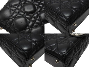 Christian Dior クリスチャンディオール Lady Dior レディディオール スモール 2WAYバッグ カナージュ ブラック シルバー金具 美品 中古 4b004684