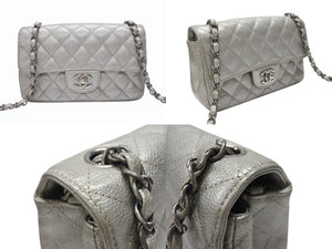 CHANEL シャネル ミニマトラッセ20 Sフラップ Sチェーンショルダーバッグ 24番台 ココマーク キャビアスキン シルバー 美品 中古 4b004685