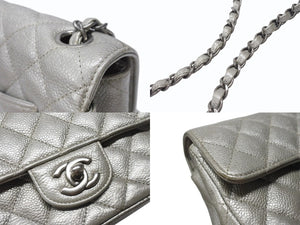 CHANEL シャネル ミニマトラッセ20 Sフラップ Sチェーンショルダーバッグ 24番台 ココマーク キャビアスキン シルバー 美品 中古 4b004685