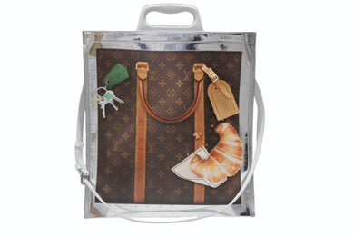 極美品 希少 LOUIS VUITTON ルイヴィトン ハンドバッグ モノグラム フリーザー サックプラ M23151 PVC エナメル レザー ブラウン シルバー 中古 4b004691