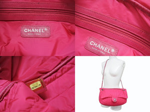 CHANEL シャネル Wチェーンショルダーバッグ 16番台 マドモアゼルライン ココマーク ナイロン レザー ピンク 美品 中古 4b004694