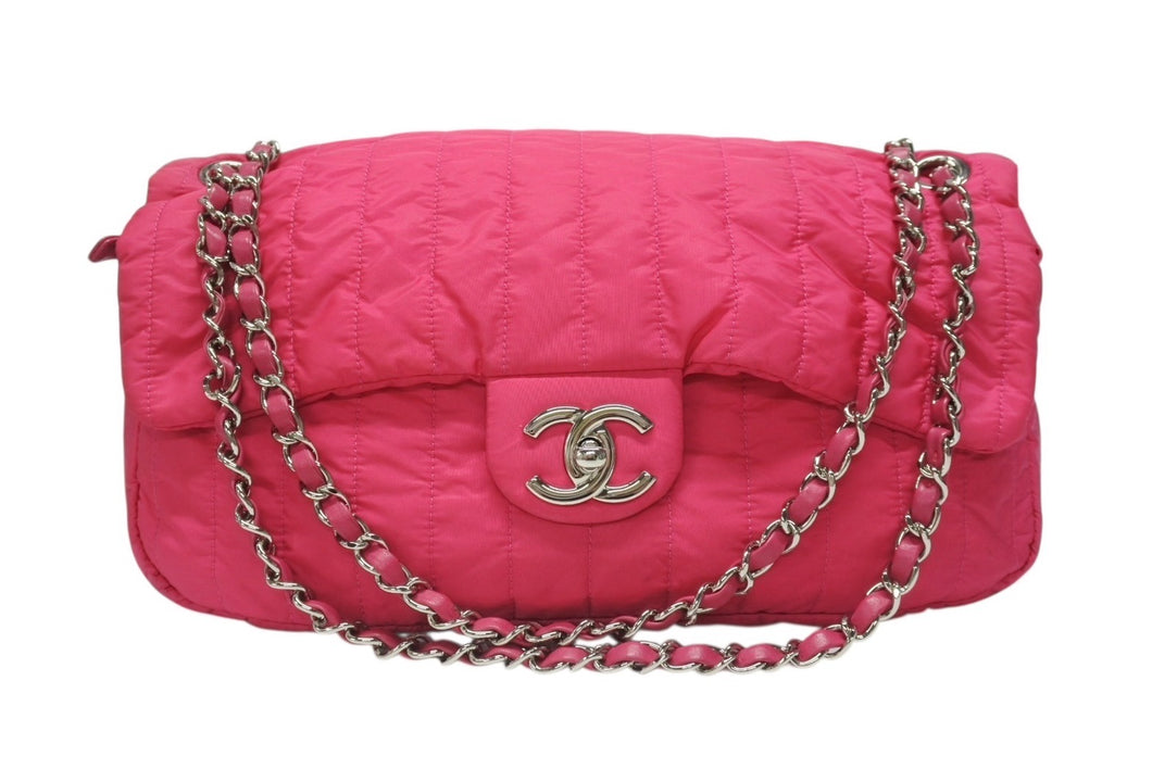 CHANEL シャネル Wチェーンショルダーバッグ 16番台 マドモアゼルライン ココマーク ナイロン レザー ピンク 美品 中古 4b004694