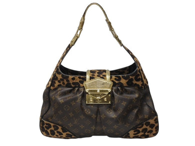 極美品 LOUIS VUITTON ルイヴィトン ショルダーバッグ ポリー M95282 モノグラムキャンバス ハラコ レオパード ブラウン 中古4b004695