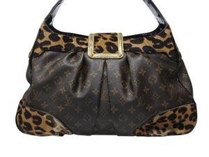 極美品 LOUIS VUITTON ルイヴィトン ショルダーバッグ ポリー M95282 モノグラムキャンバス ハラコ レオパード ブラウン 中古4b004695