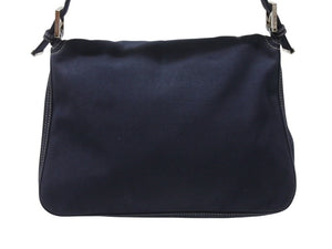 FENDI フェンディ ショルダーバッグ マンマバケット メタルバックル キャンバス ネイビーシルバー金具 美品 中古 4b004696