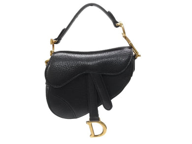 極美品 Christian Dior クリスチャンディオール マイクロハンドバッグ サドルバッグ Dチャーム ヴィンテージ 型押し レザー ブラック 中古 4b004702