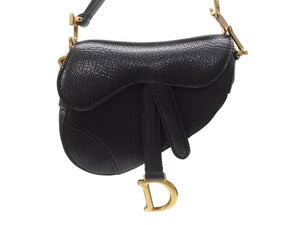 極美品 Christian Dior クリスチャンディオール マイクロハンドバッグ サドルバッグ Dチャーム ヴィンテージ 型押し レザー ブラック 中古 4b004702