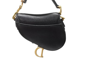 極美品 Christian Dior クリスチャンディオール マイクロハンドバッグ サドルバッグ Dチャーム ヴィンテージ 型押し レザー ブラック 中古 4b004702