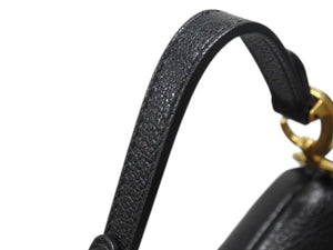 極美品 Christian Dior クリスチャンディオール マイクロハンドバッグ サドルバッグ Dチャーム ヴィンテージ 型押し レザー ブラック 中古 4b004702