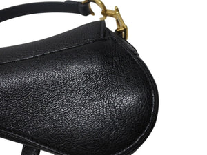 極美品 Christian Dior クリスチャンディオール マイクロハンドバッグ サドルバッグ Dチャーム ヴィンテージ 型押し レザー ブラック 中古 4b004702