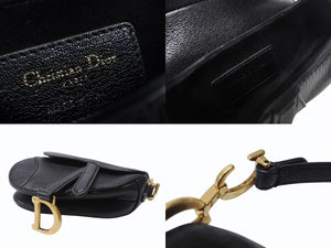 極美品 Christian Dior クリスチャンディオール マイクロハンドバッグ サドルバッグ Dチャーム ヴィンテージ 型押し レザー ブラック 中古 4b004702