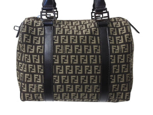 FENDI フェンディ ズッカ柄 ハンドバッグ ミニボストンバッグ型 キャンバス レザー ブラック ブラウン ベージュ 美品 中古 4b004703