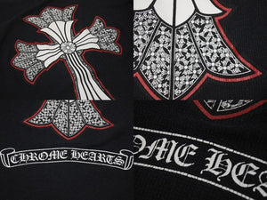 CHROME HEARTS クロムハーツ オールド サーマル ロングスリーブTシャツ ダブルCHクロス ブラック レッド ホワイト サイズL 美品 中古 4b004707