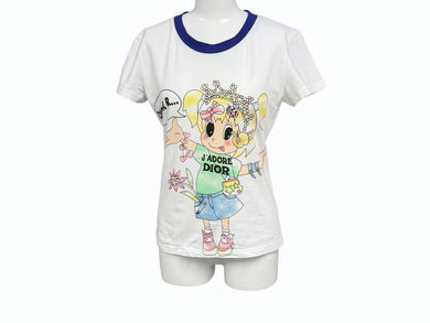極美品 Christian Dior クリスチャンディオール J'ADORE ジャドール リンガーTシャツ 4E16155594 サイズ42 ホワイト ブルー 中古 4b004716