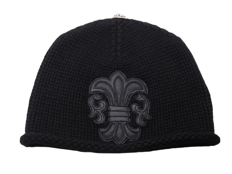 極美品 CHROME HEARTS クロムハーツ BEANIE CASH BS FLARE BSフレアパッチ ビーニー ニットキャップ 310215-B ブラック 中古 4b004721