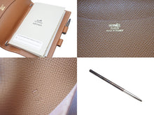 Load image into Gallery viewer, HERMES エルメス アジェンダ クシュベル カバー メモ帳 ペン付き ブラウン レザー 美品 中古 4b004727