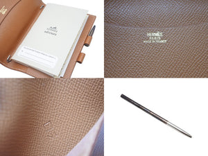 HERMES エルメス アジェンダ クシュベル カバー メモ帳 ペン付き ブラウン レザー 美品 中古 4b004727