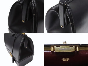 HERMES エルメス ヴィンテージ STEEL VANITY BAG サック マレット スティール バニティ ハンドバッグ ボックスカーフ ブラック ゴールド金具 美品 中古 4b004728