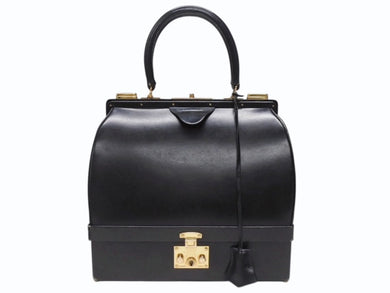 HERMES エルメス ヴィンテージ STEEL VANITY BAG サック マレット スティール バニティ ハンドバッグ ボックスカーフ ブラック ゴールド金具 美品 中古 4b004728