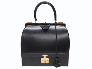 HERMES エルメス ヴィンテージ STEEL VANITY BAG サック マレット スティール バニティ ハンドバッグ ボックスカーフ ブラック ゴールド金具 美品 中古 4b004728