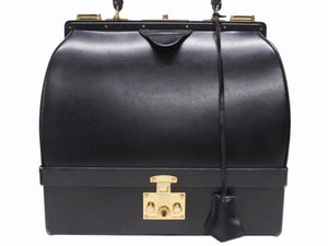 HERMES エルメス ヴィンテージ STEEL VANITY BAG サック マレット スティール バニティ ハンドバッグ ボックスカーフ ブラック ゴールド金具 美品 中古 4b004728