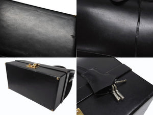 HERMES エルメス ヴィンテージ STEEL VANITY BAG サック マレット スティール バニティ ハンドバッグ ボックスカーフ ブラック ゴールド金具 美品 中古 4b004728