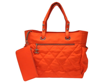 CHANEL シャネル パリビアリッツGM トートバッグ ハンドバッグ 11番台 ネオンオレンジ シルバー金具 美品 中古 4b004729