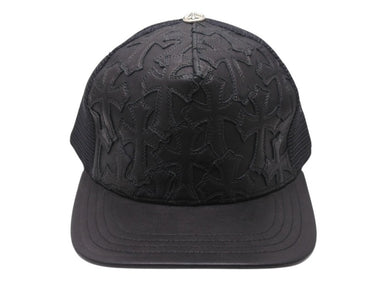 CHROME HEARTS クロムハーツ セメタリークロスパッチ トラッカーキャップ ONE SIZE レザー シルバー925 ブラック 美品 中古 4b004734