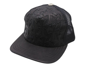 CHROME HEARTS クロムハーツ セメタリークロスパッチ トラッカーキャップ ONE SIZE レザー シルバー925 ブラック 美品 中古 4b004734