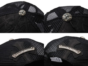 CHROME HEARTS クロムハーツ セメタリークロスパッチ トラッカーキャップ ONE SIZE レザー シルバー925 ブラック 美品 中古 4b004734