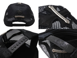 CHROME HEARTS クロムハーツ セメタリークロスパッチ トラッカーキャップ ONE SIZE レザー シルバー925 ブラック 美品 中古 4b004734