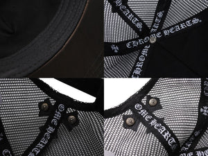 CHROME HEARTS クロムハーツ セメタリークロスパッチ トラッカーキャップ ONE SIZE レザー シルバー925 ブラック 美品 中古 4b004734