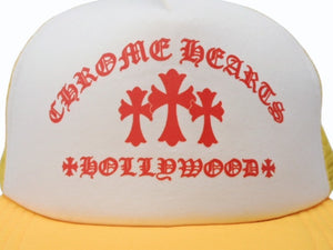 極美品 CHROME HEARTS クロムハーツ セメタリークロス トラッカー メッシュキャップ ONE SIZE クロスボールボタン イエロー 中古 4b004735
