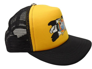 極美品 CHROME HEARTS クロムハーツ MATTY BOY マッティボーイ LiNK トラッカー メッシュキャップ ONE SIZE イエロー ブラック 中古 4b004738
