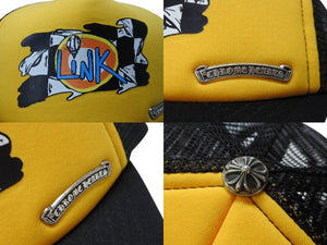 極美品 CHROME HEARTS クロムハーツ MATTY BOY マッティボーイ LiNK トラッカー メッシュキャップ ONE SIZE イエロー ブラック 中古 4b004738