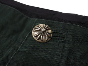 CHROME HEARTS クロムハーツ コットンパンツ サイズ34 クロスボールボタン ホースシュー シルバー925 グリーン 美品 中古 4b004742