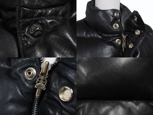 CHROME HEARTS クロムハーツ STIFF スティッフ レザーダウンベスト サイズXS クロスボール ダガージップ ラムレザー ブラック 美品 中古 4b004748
