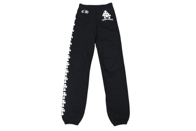 極美品 CHROME HEARTS クロムハーツ スウェットパンツ セメタリークロスプリント コットン ブラック ホワイト サイズXS 中古 4b004751