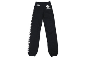 極美品 CHROME HEARTS クロムハーツ スウェットパンツ セメタリークロスプリント コットン ブラック ホワイト サイズXS 中古 4b004751