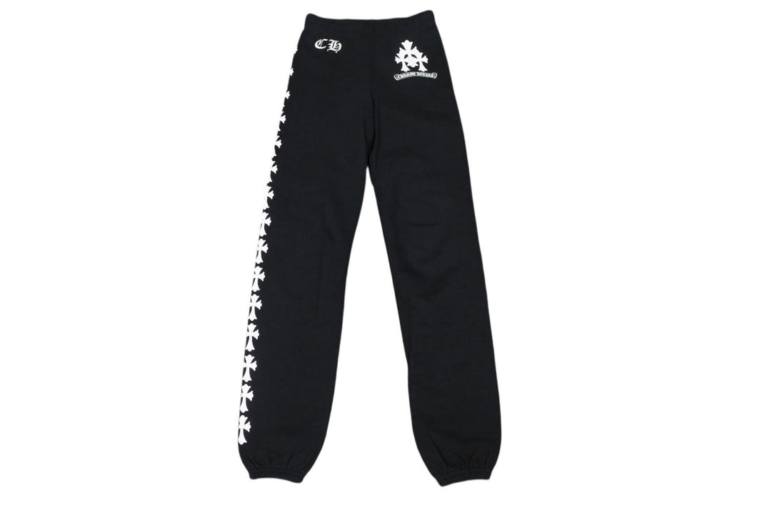 極美品 CHROME HEARTS クロムハーツ スウェットパンツ セメタリークロスプリント コットン ブラック ホワイト サイズXS 中古 4b004751